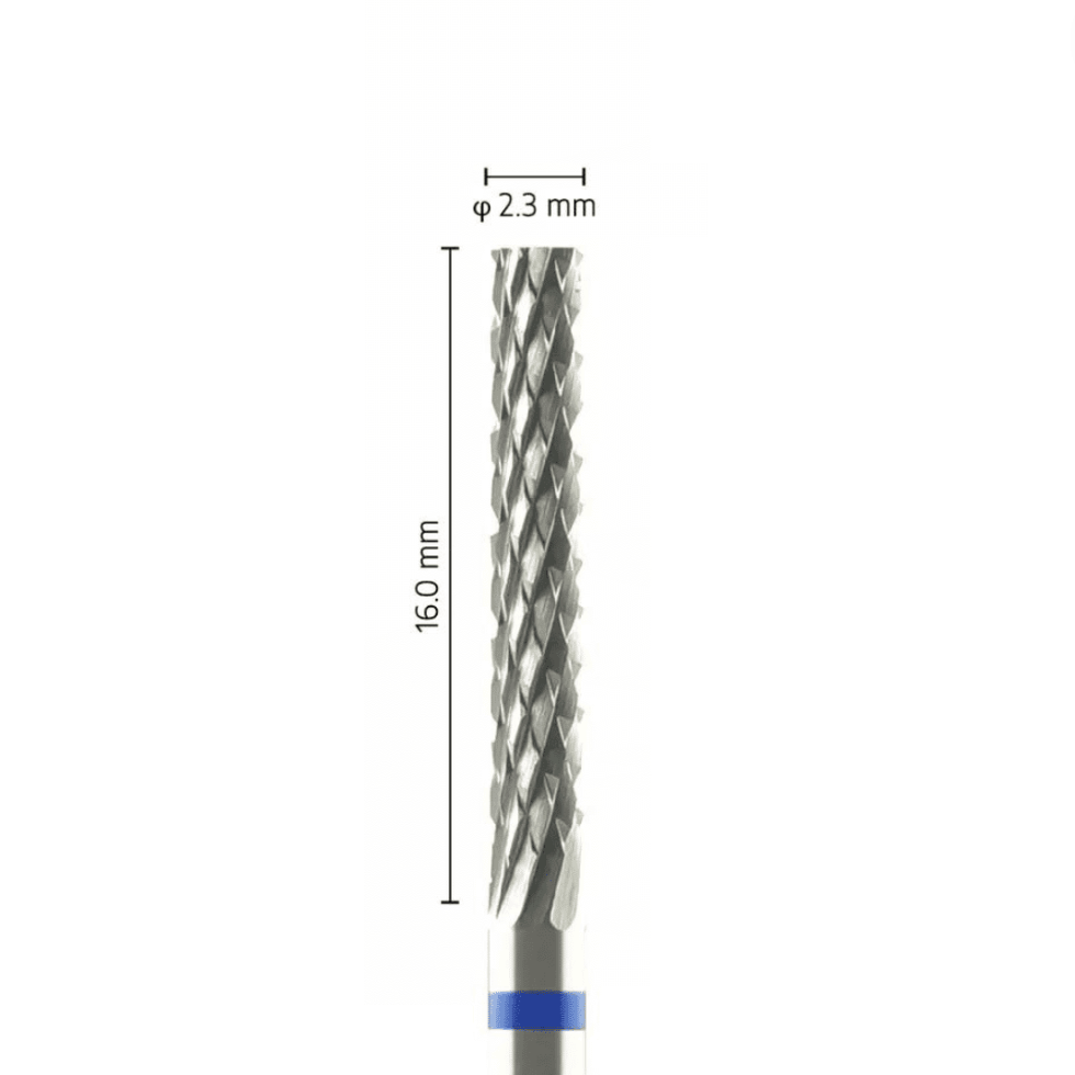 Fraise carbure tungstène – Forme Cylindrique – Pour alliages métalliques, résines et plâtres – Bague Bleue – ø ISO 023 – ISO 190 - Fraise pour Pièce à Main - Metior - Matériel dentaire