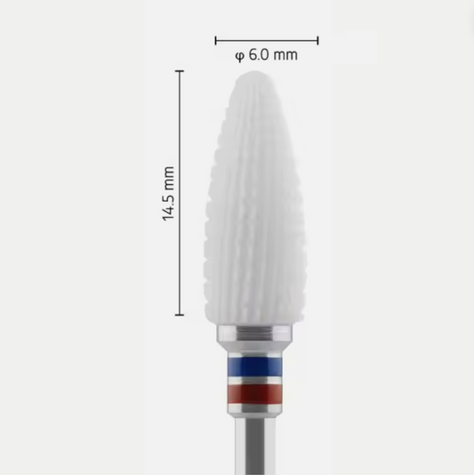 Fresa ceràmica – Forma de bala – Per a resines i zirconi – Simple transversal gruixuda C – Anell verd/blau – ø ISO 060