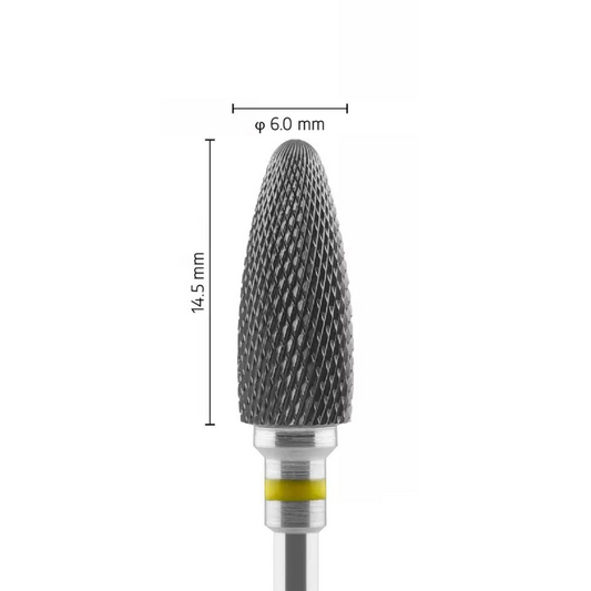 Metior - Fraise carbure tungstène noir - Forme balle - Denture XXXF - Pour zircone, céramique et résine - Bague Jaune - ø ISO 060 - Prothésistes dentaires - Pédicures podologues - Chirurgiens dentistes - Étudiants dentaires - Joalliers - Metior