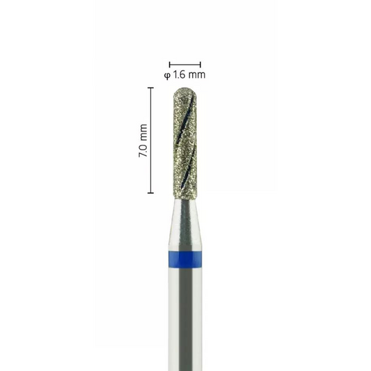 Fraise diamantée avec rainure de refroidissement - Grain moyen - Forme cylindrique bout rond - ø ISO 026 - Fraise pour Pièce à Main - Metior - Matériel dentaire