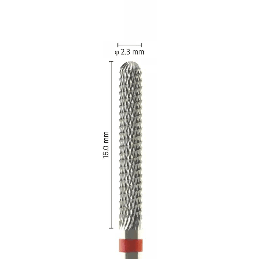 Fraise carbure tungstène - Forme Cylindrique bout rond - Pour alliages métalliques, résines et céramiques - Bague Rouge - ø ISO 023 - ISO 141 - Fraise pour Pièce à Main - Metior - Matériel dentaire