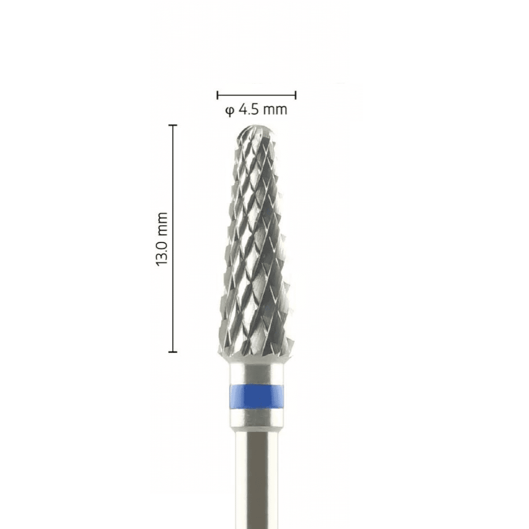 Fraise carbure tungstène - Forme conique bout rond - Pour alliages métalliques, résines et plâtres - Bague Bleue - ø ISO 045 - ISO 190 - Fraise pour Pièce à Main - Metior - Matériel dentaire