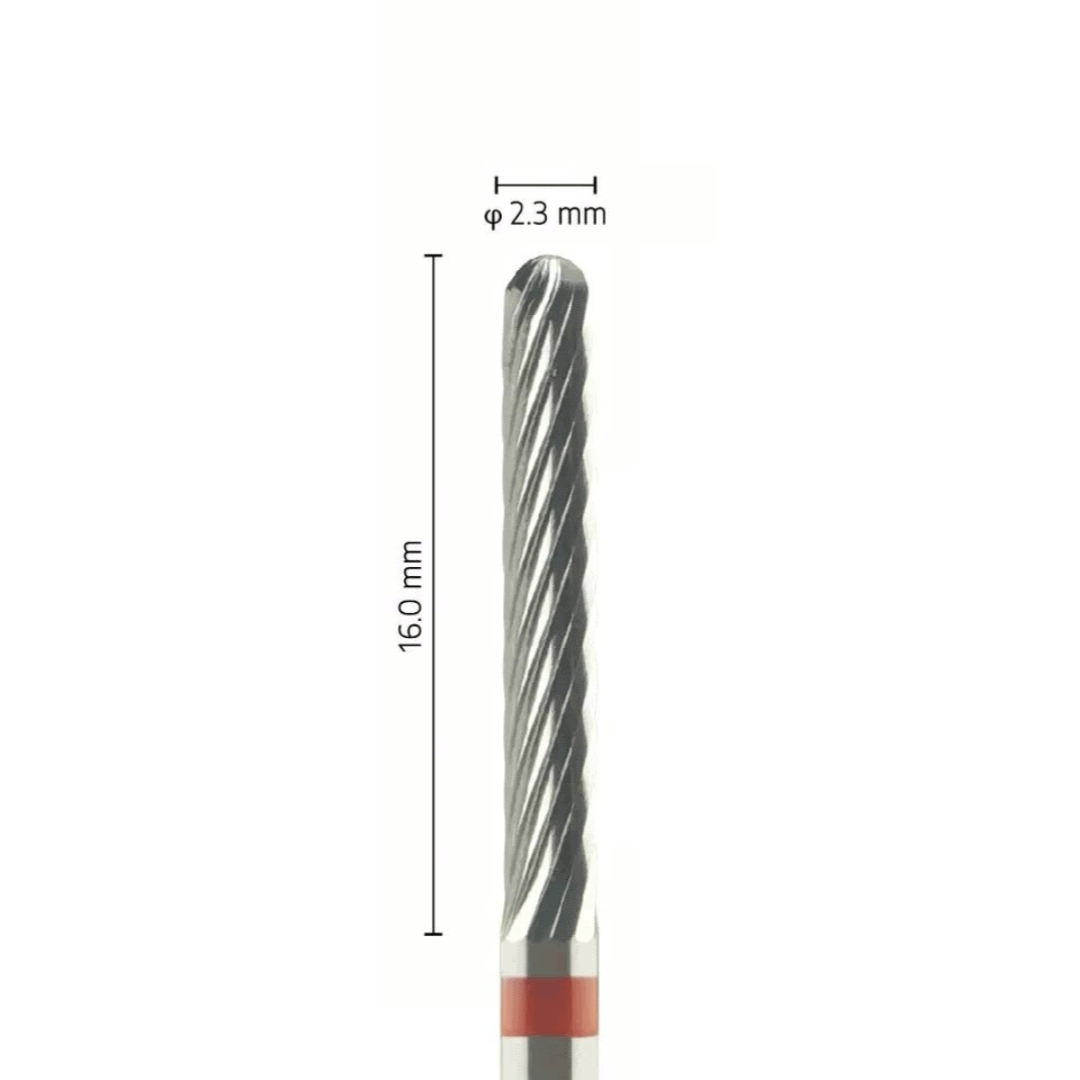 Fraise carbure tungstène - Forme Cylindrique bout rond - Pour alliages métalliques, résines et céramiques - Bague Rouge - ø ISO 023 - ISO 133 - Fraise pour Pièce à Main - Metior - Matériel dentaire