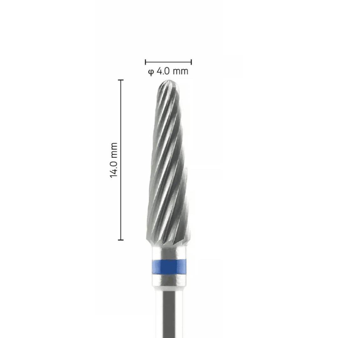 Fraise carbure tungstène - Forme Conique bout rond - Pour alliages métalliques résines et plâtres - Bague Bleue - ø ISO 040 - ISO 175 - Fraise pour Pièce à Main - Metior - Matériel dentaire