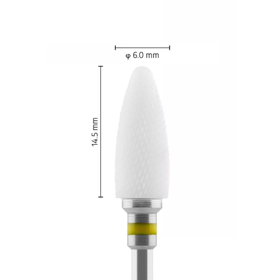 Fraise en céramique – Forme Balle – Pour résines et zircone - Croisée Extra-Extra Fine XXXF – Bague Jaune – ø ISO 060 - Fraise pour Pièce à Main - Metior - Matériel dentaire