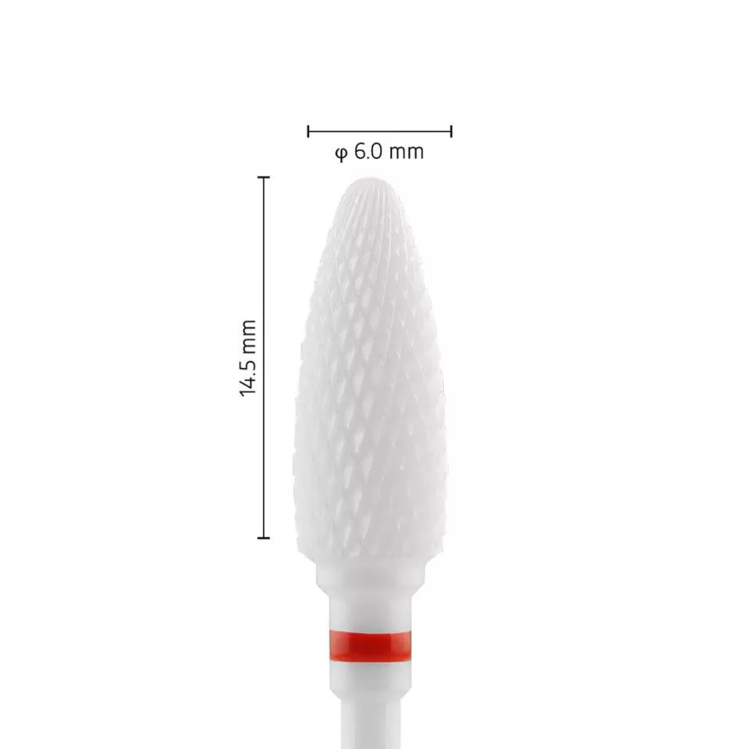 Fraise en céramique – Forme Balle – Pour résines et zircone - Croisée Extra-Fine XF – Bague Rouge – ø ISO 060 - Fraise pour Pièce à Main - Metior - Matériel dentaire