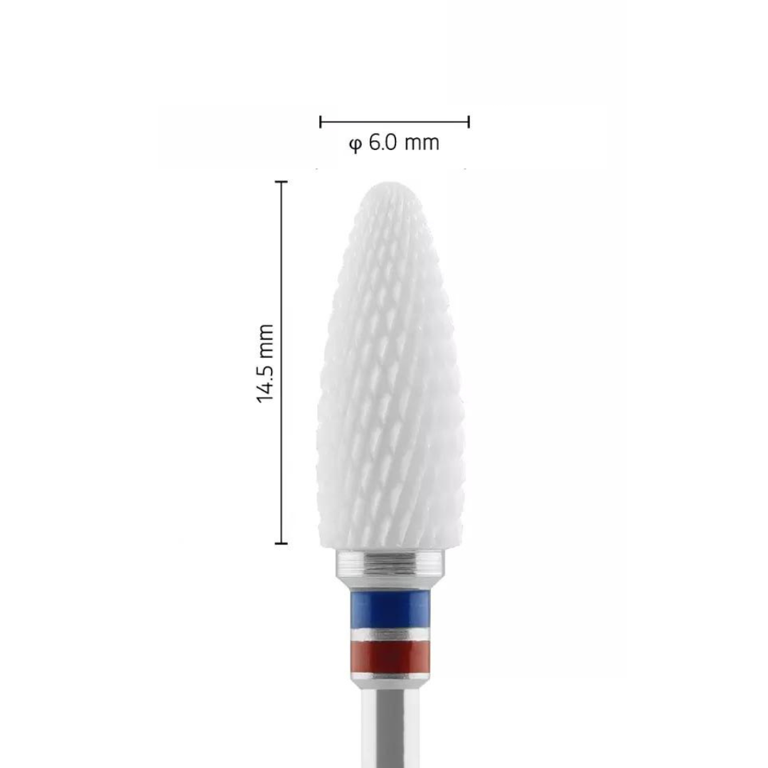Fraise en céramique – Forme Balle – Pour résines et zircone - Croisée Fine F – Bague Bleue/Rouge – ø ISO 060 - Fraise pour Pièce à Main - Metior - Matériel dentaire