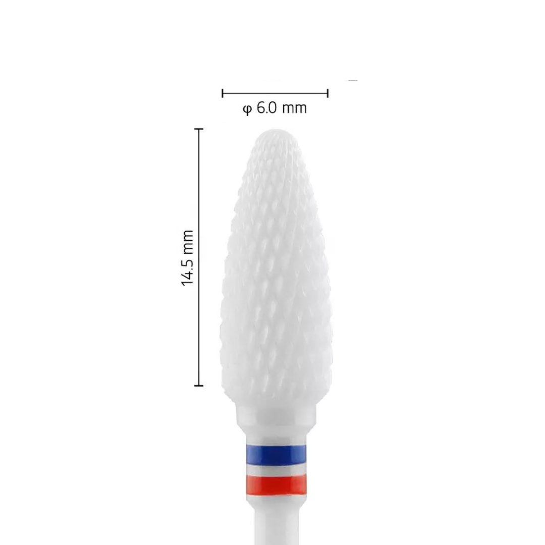 Fraise en céramique – Forme Balle – Pour résines et zircone - Croisée Fine F – Bague Bleue/Rouge – ø ISO 060 - Fraise pour Pièce à Main - Metior - Matériel dentaire