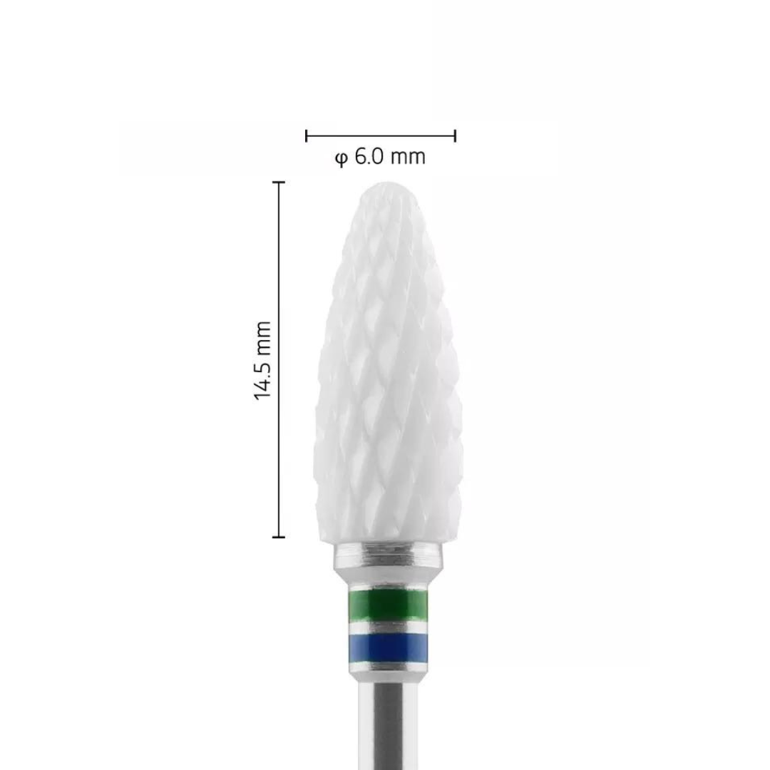 Fraise en céramique – Forme Balle – Pour résines et zircone - Croisée Grossière C – Bague Verte/Bleue – ø ISO 060 - Fraise pour Pièce à Main - Metior - Matériel dentaire