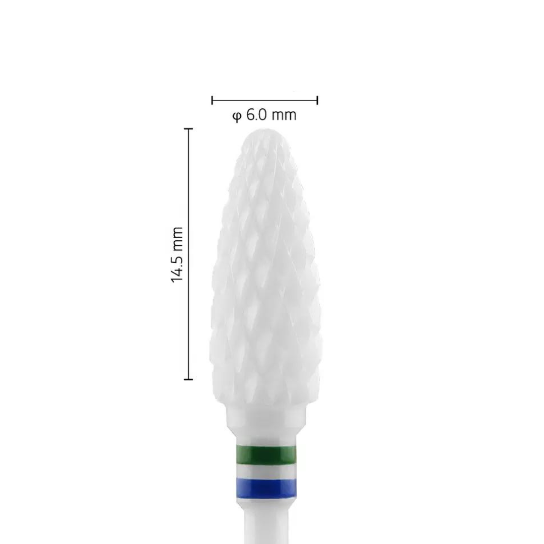 Fraise en céramique – Forme Balle – Pour résines et zircone - Croisée Grossière C – Bague Verte/Bleue – ø ISO 060 - Fraise pour Pièce à Main - Metior - Matériel dentaire