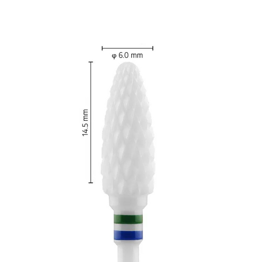 Fraise en céramique – Forme Balle – Pour résines et zircone - Croisée Grossière C – Bague Verte/Bleue – ø ISO 060 - Fraise pour Pièce à Main - Metior - Matériel dentaire
