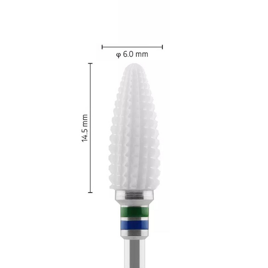 Fraise en céramique – Forme Balle – Pour résines et zircone - Simple transversale grossière C – Bague Verte/Bleue – ø ISO 060 - Fraise pour Pièce à Main - Metior - Matériel dentaire