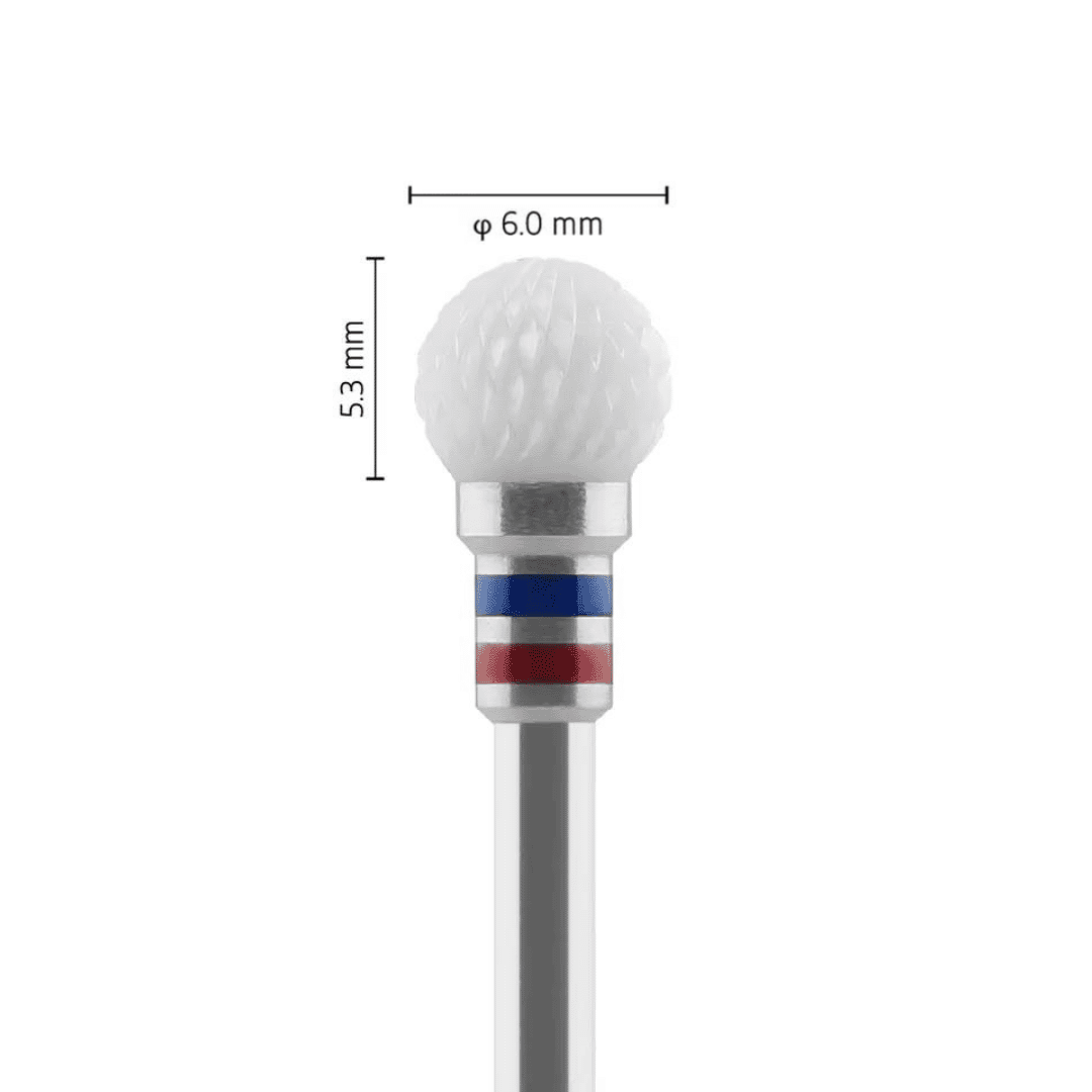 Fraise en céramique – Forme Boule – Pour résines et zircone – Bague Rouge/Bleue – ø ISO 060 - Fraise pour Pièce à Main - Metior - Matériel dentaire