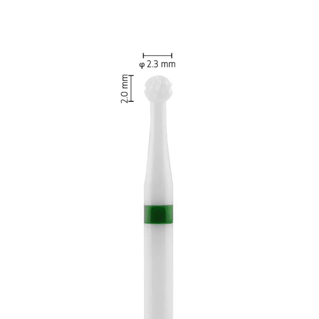 Fraise en céramique – Forme Boule – Pour résines et zircone – Bague Verte – ø ISO 023 - Fraise pour Pièce à Main - Metior - Matériel dentaire