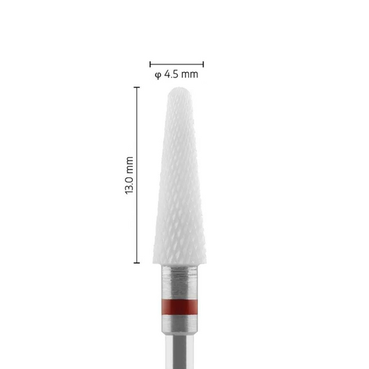 Fraise en céramique – Forme Conique bout rond – Pour résines et zircone - Croisée Extra-fine XF – Bague Rouge – ø ISO 045 - Fraise pour Pièce à Main - Metior - Matériel dentaire