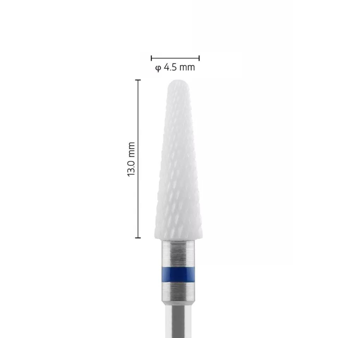 Fraise en céramique – Forme Conique bout rond – Pour résines et zircone - Croisée Normale M – Bague Bleue – ø ISO 045 - Fraise pour Pièce à Main - Metior - Matériel dentaire