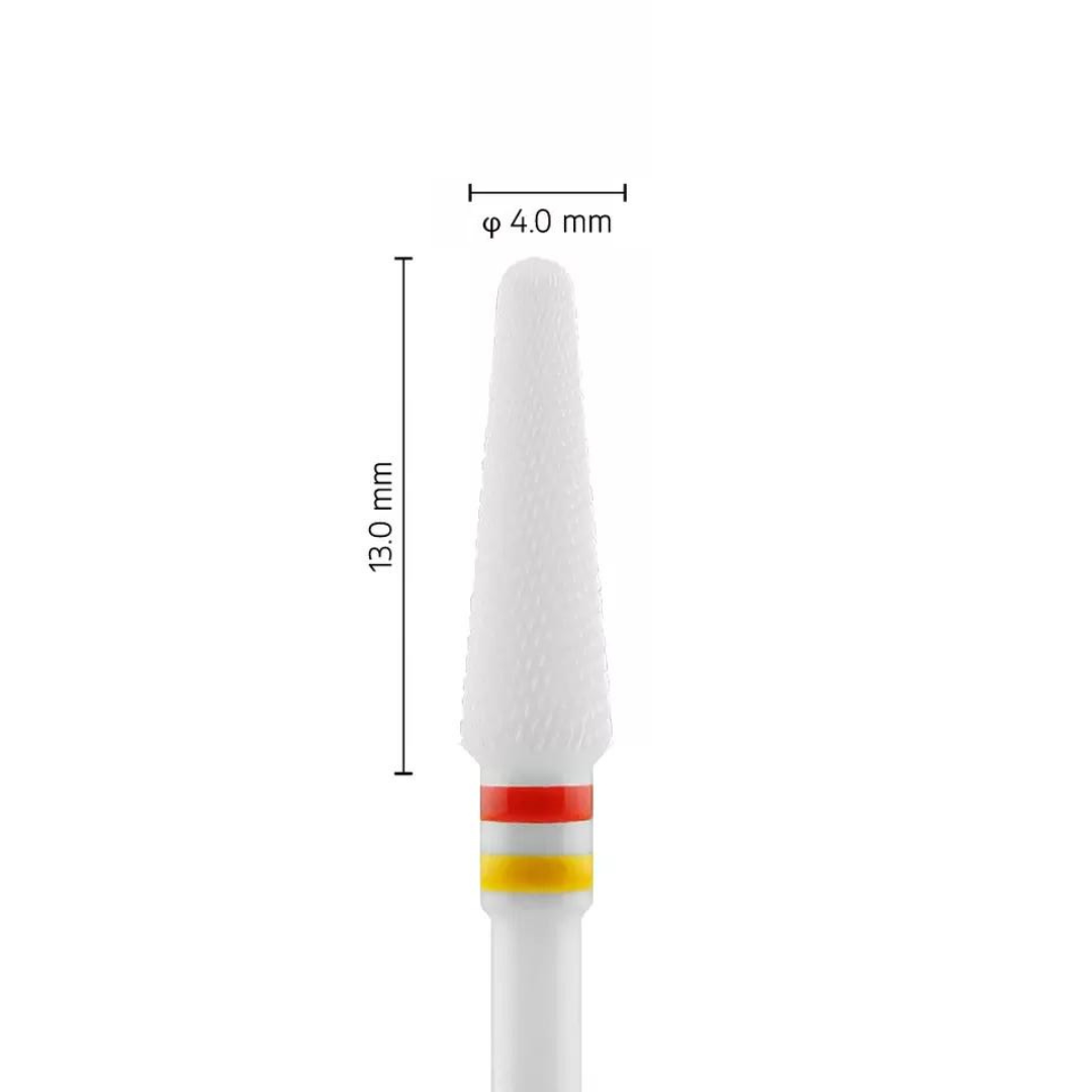Fraise en céramique – Forme Conique bout rond – Pour résines et zircone – Bague Jaune/Rouge – ø ISO 040 - Fraise pour Pièce à Main - Metior - Matériel dentaire