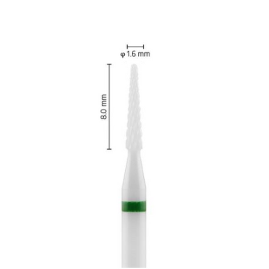 Fraise en céramique – Forme Conique bout rond – Pour résines et zircone – Bague Verte – ø ISO 016 - Fraise pour Pièce à Main - Metior - Matériel dentaire