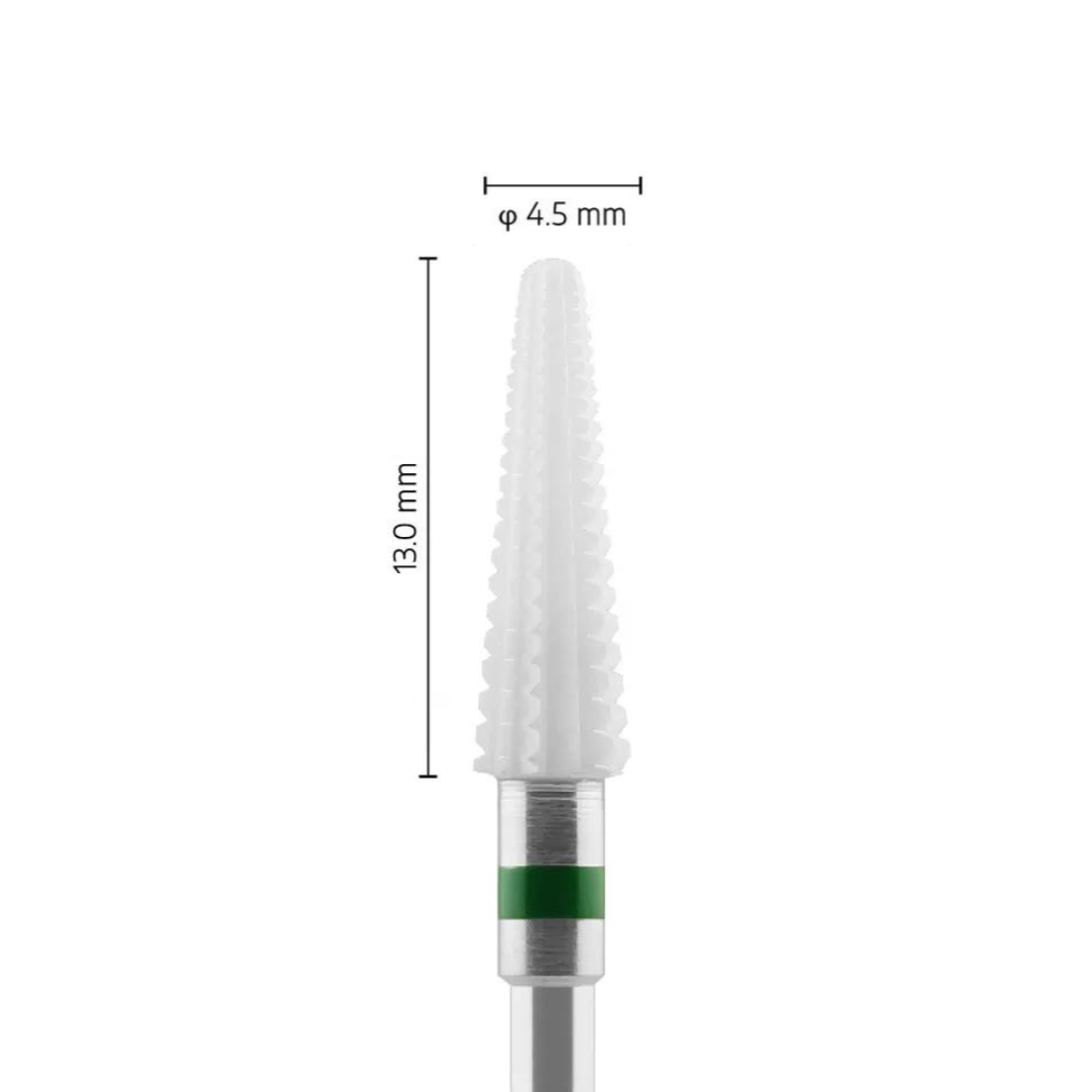 Fraise en céramique – Forme Conique bout rond – Pour résines et zircone – Bague Verte – ø ISO 045 - Fraise pour Pièce à Main - Metior - Matériel dentaire