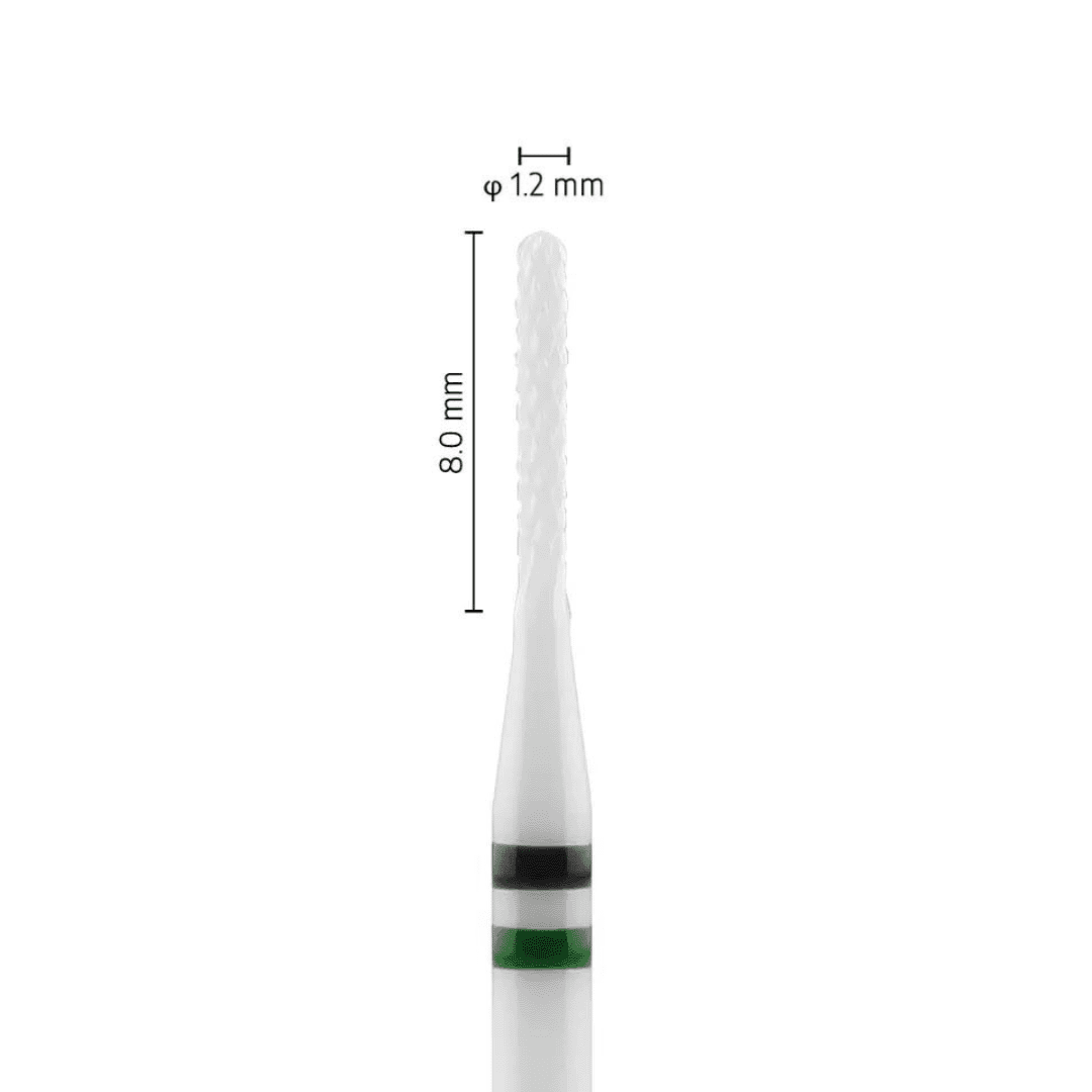 Fraise en céramique – Forme Cylindrique bout rond – Pour résines et zircone – Bague Noire/Verte – ø ISO 012 - Fraise pour Pièce à Main - Metior - Matériel dentaire