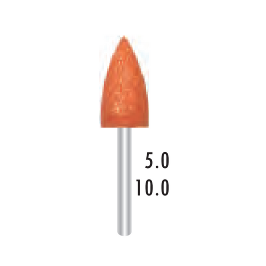 Polissoirs silicone pour Amalgame / Métal - Turbine FG - Orange Moyen - Forme Flamme - ⌀ ISO 050 - 5pcs - Fraise pour Contre-Angle - Metior - Matériel dentaire