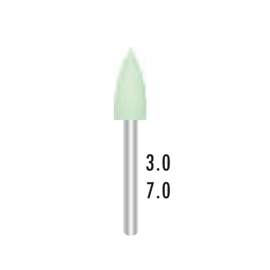 Polissoirs silicone pour Amalgame / Métal - Turbine FG - Vert Fin - Forme Flamme - ⌀ ISO 030 - 5pcs - Fraise pour Contre-Angle - Metior - Matériel dentaire