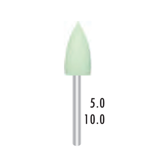 Polissoirs silicone pour Amalgame / Métal - Turbine FG - Vert Fin - Forme Flamme - ⌀ ISO 050 - 5pcs - Fraise pour Contre-Angle - Metior - Matériel dentaire