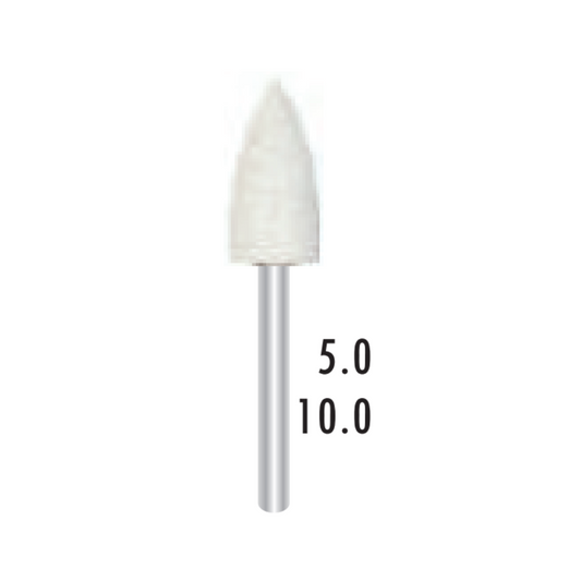 Polissoirs silicone pour céramique - Turbine FG - Blanc Grossier - Forme Flamme - ⌀ ISO 050 - 5pcs - Fraise pour Contre-Angle - Metior - Matériel dentaire